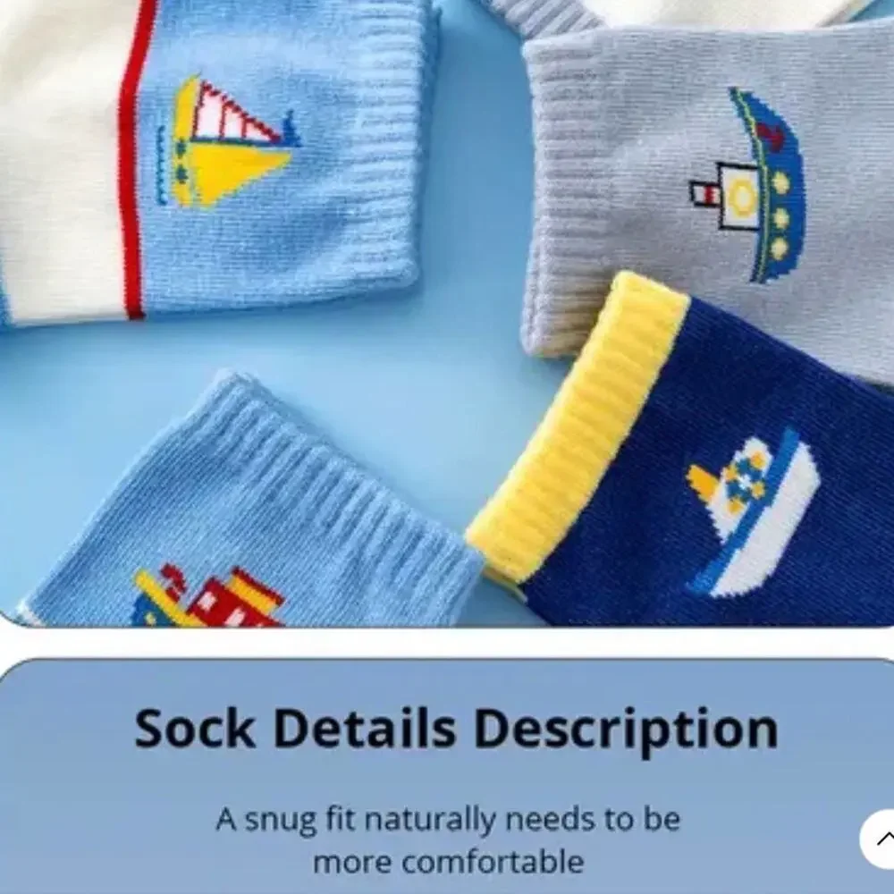 New 5 pairs boat design kids socks 4-8